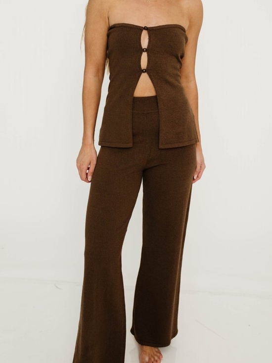 Mable Pants - Brown Wide-Leg Jumpsuit